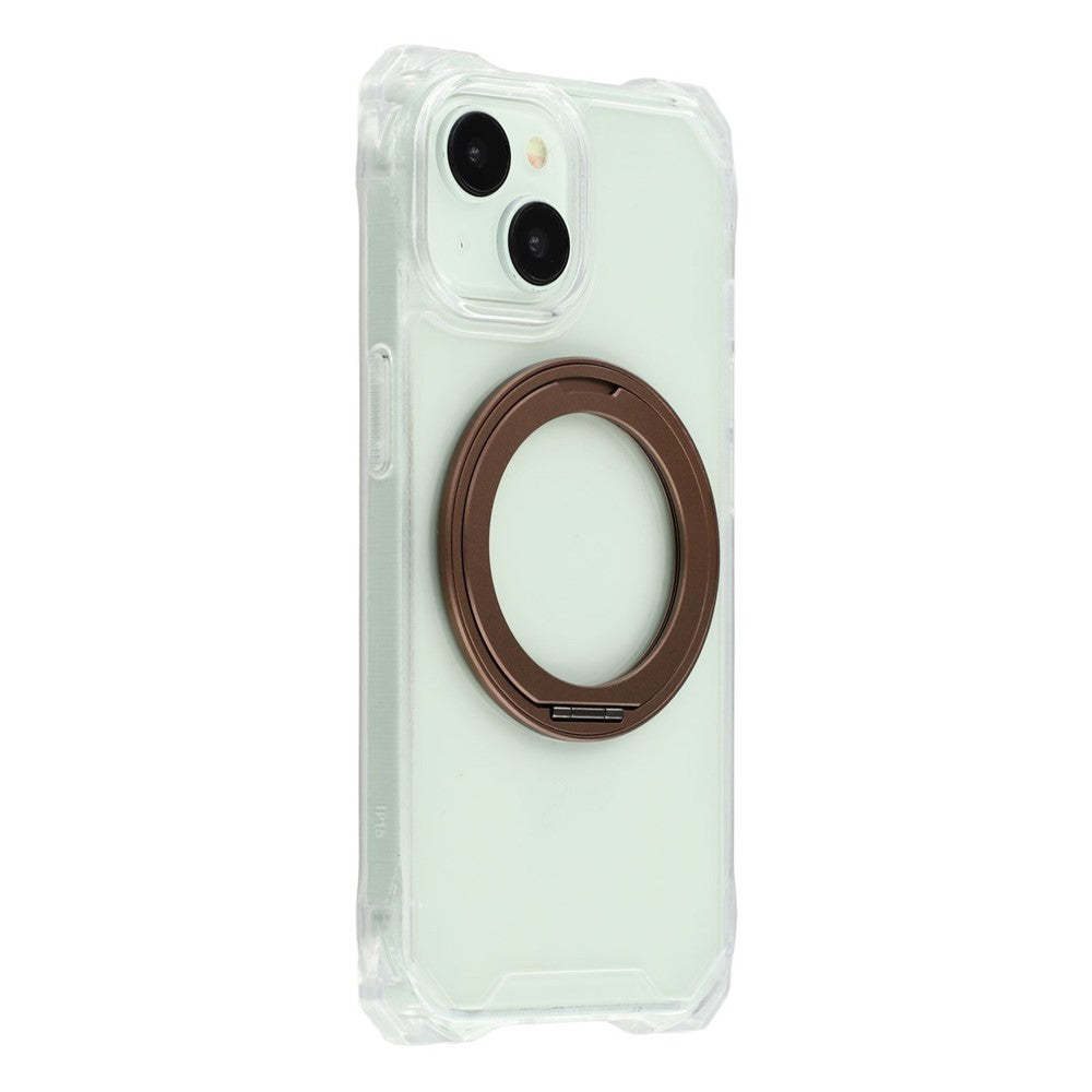 For iPhone 15 Magnetic Case Ring Kickstand TPU + PC Phone Cover with Lanyard