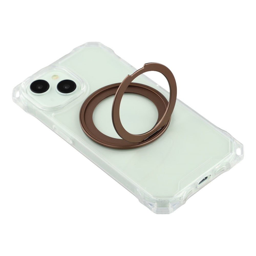 For iPhone 15 Magnetic Case Ring Kickstand TPU + PC Phone Cover with Lanyard