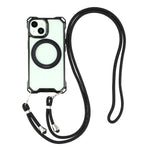 For iPhone 15 Magnetic Case Ring Kickstand TPU + PC Phone Cover with Lanyard