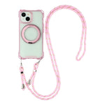 For iPhone 15 Magnetic Case Ring Kickstand TPU + PC Phone Cover with Lanyard