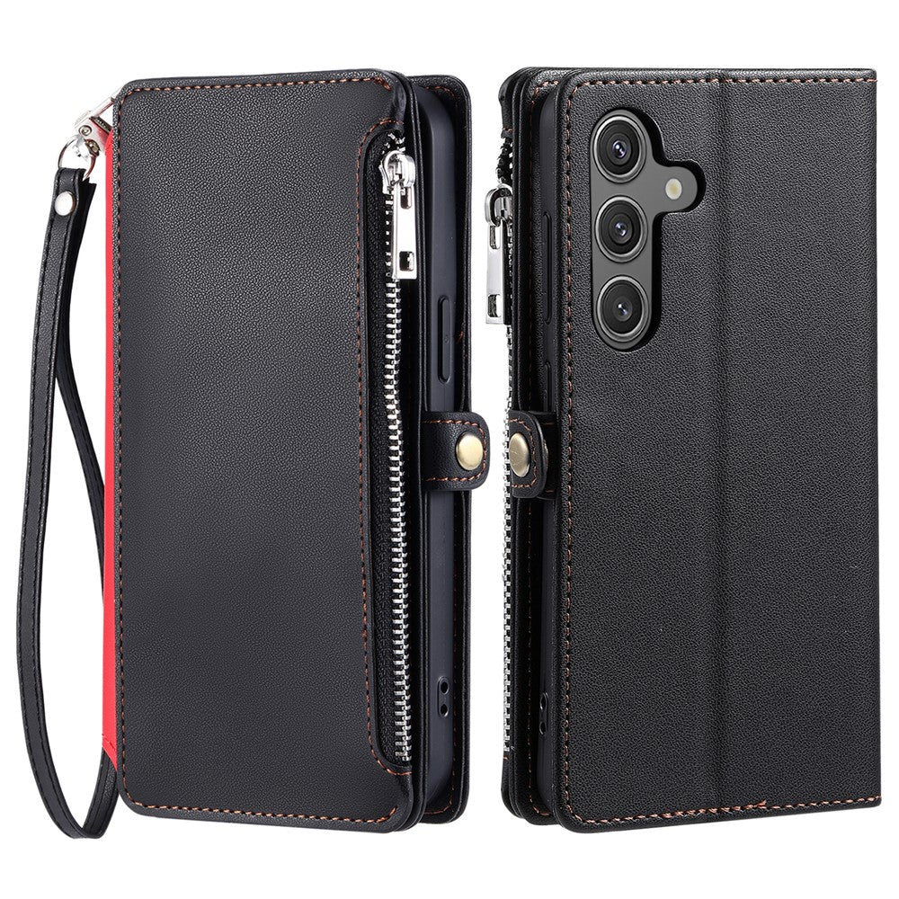 Samsung Galaxy S25 FE-skal TPU + PU-läder plånboksfodral med handledsrem