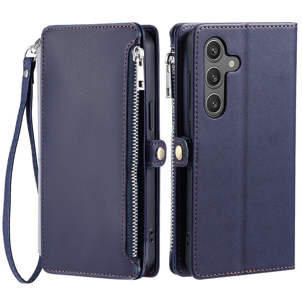 Samsung Galaxy S25 FE-skal TPU + PU-läder plånboksfodral med handledsrem