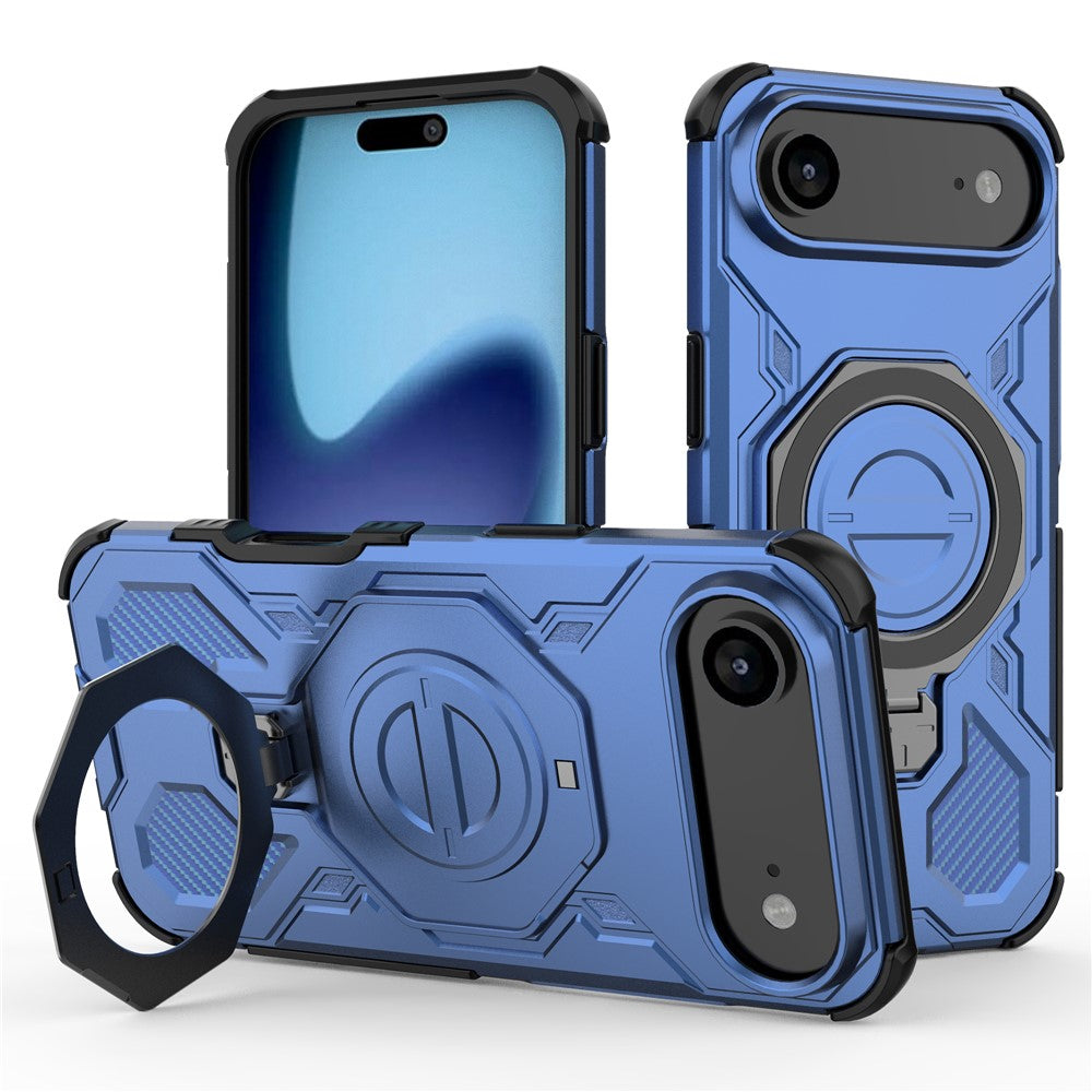 For iPhone Air Magnetic Case Rotating Metal Kickstand Shockproof PC + TPU Phone Back Cover