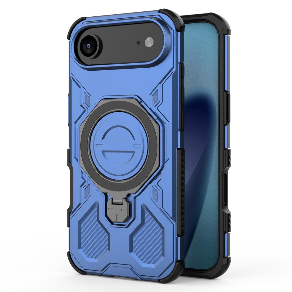 For iPhone Air Magnetic Case Rotating Metal Kickstand Shockproof PC + TPU Phone Back Cover