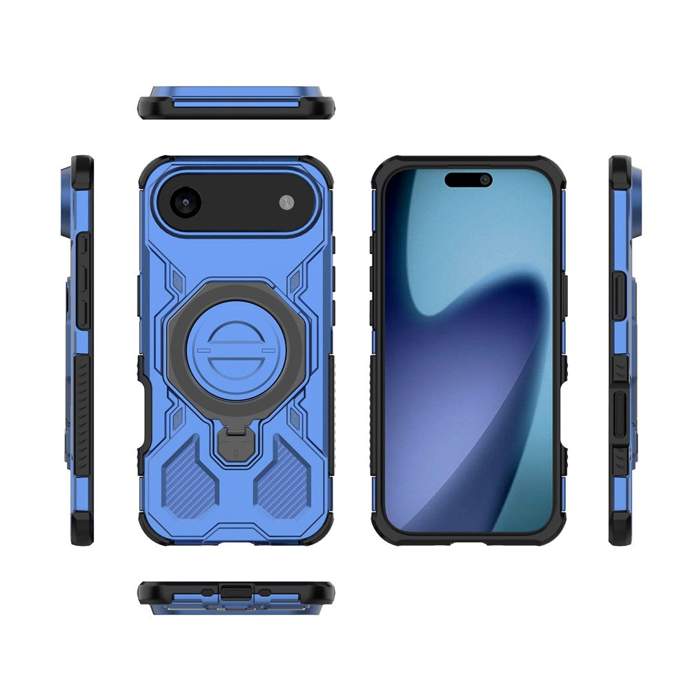 For iPhone Air Magnetic Case Rotating Metal Kickstand Shockproof PC + TPU Phone Back Cover