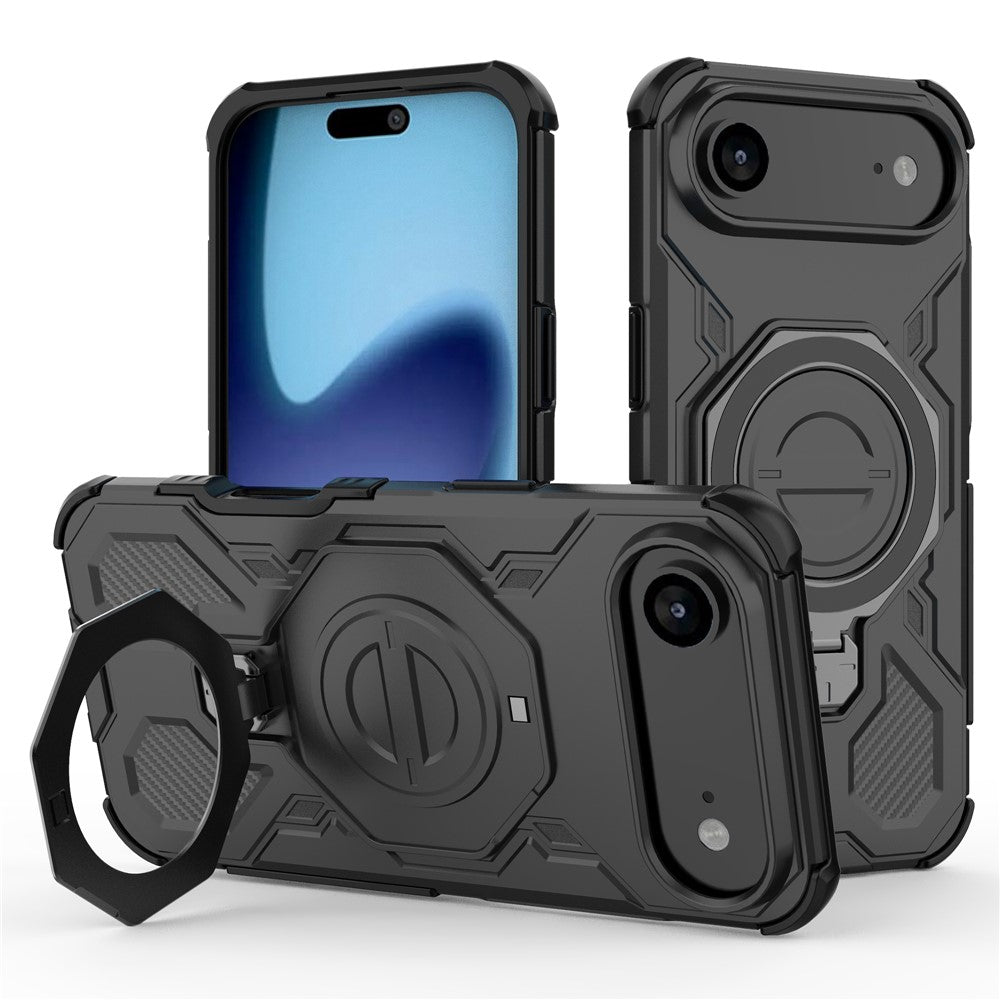For iPhone Air Magnetic Case Rotating Metal Kickstand Shockproof PC + TPU Phone Back Cover