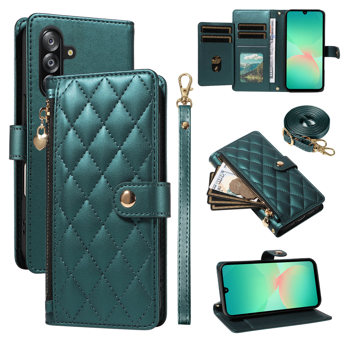 Samsung Galaxy A18 5G / A18 4G A17 5G / A17 4G / A26 5G / A16 5G / A16 4G Plånboksfodral med remmar, rombiskt läderfodral i stativ
