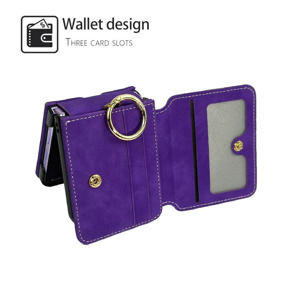 For Samsung Galaxy Z Flip7 5G Case Card Holder Ring Holder Kickstand PU + PC Phone Cover with Chain