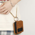 For Samsung Galaxy Z Flip7 5G Case Card Holder Ring Holder Kickstand PU + PC Phone Cover with Chain