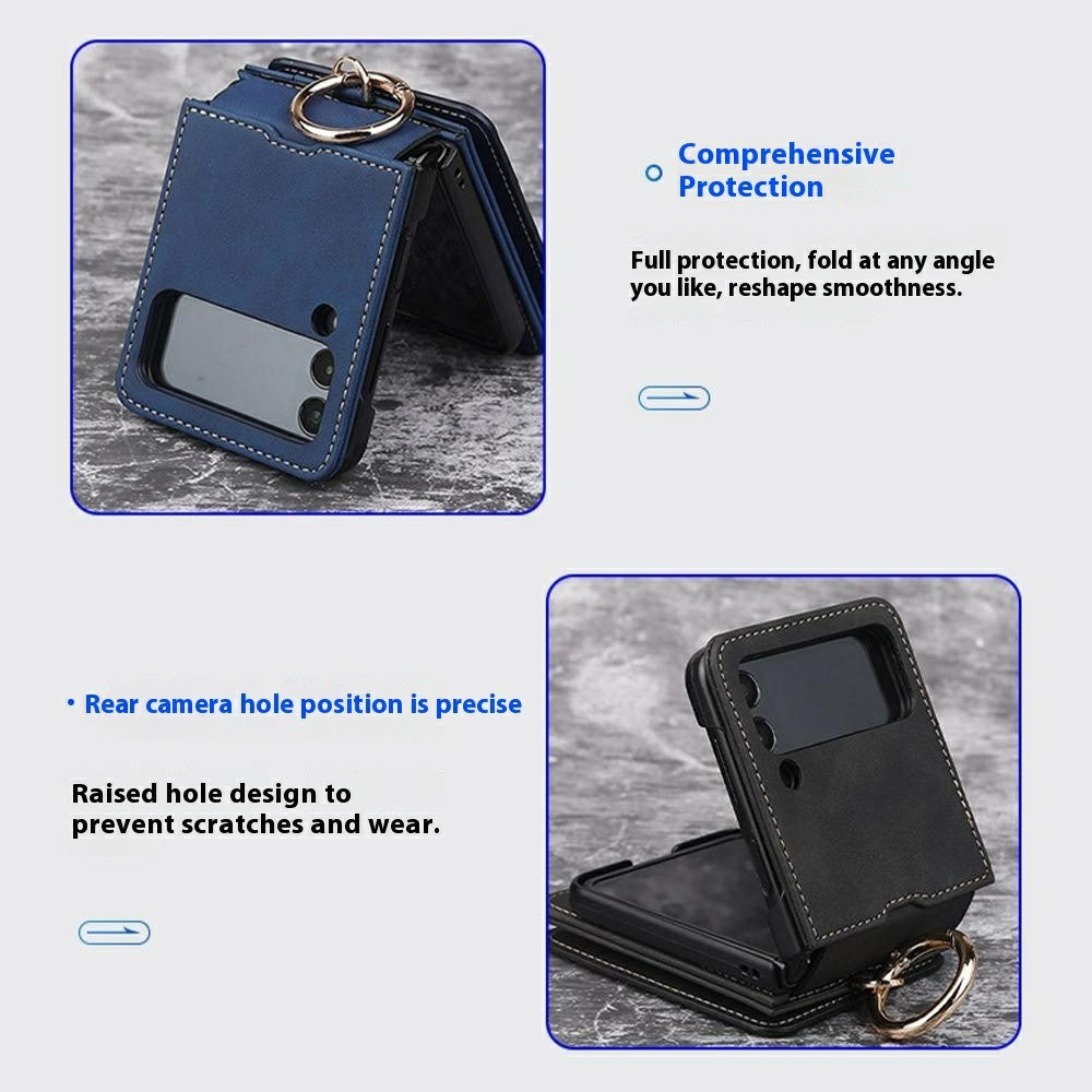 For Samsung Galaxy Z Flip7 5G Case Card Holder Ring Holder Kickstand PU + PC Phone Cover with Chain