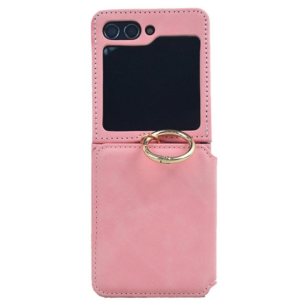 For Samsung Galaxy Z Flip7 5G Case Card Holder Ring Holder Kickstand PU + PC Phone Cover with Chain