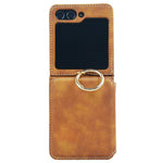 For Samsung Galaxy Z Flip7 5G Case Card Holder Ring Holder Kickstand PU + PC Phone Cover with Chain