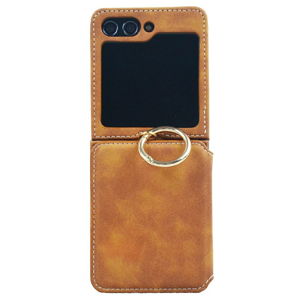 For Samsung Galaxy Z Flip7 5G Case Card Holder Ring Holder Kickstand PU + PC Phone Cover with Chain