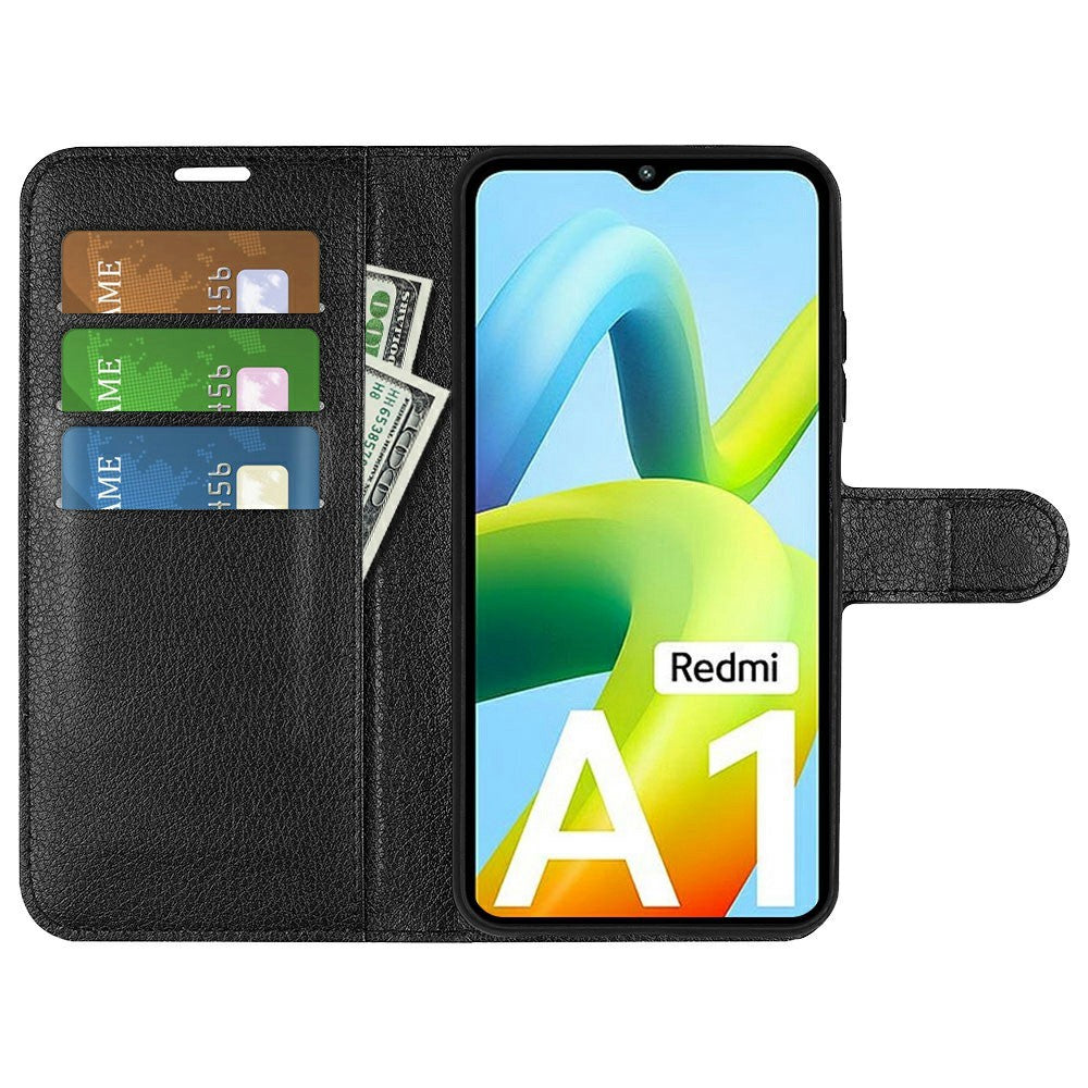 Xiaomi Redmi A1 4G / A2 4G Litchi Texture PU Läder mobilskal Fullt Skyddande Vikbart Stativ Plånboksfodral Flipfodral