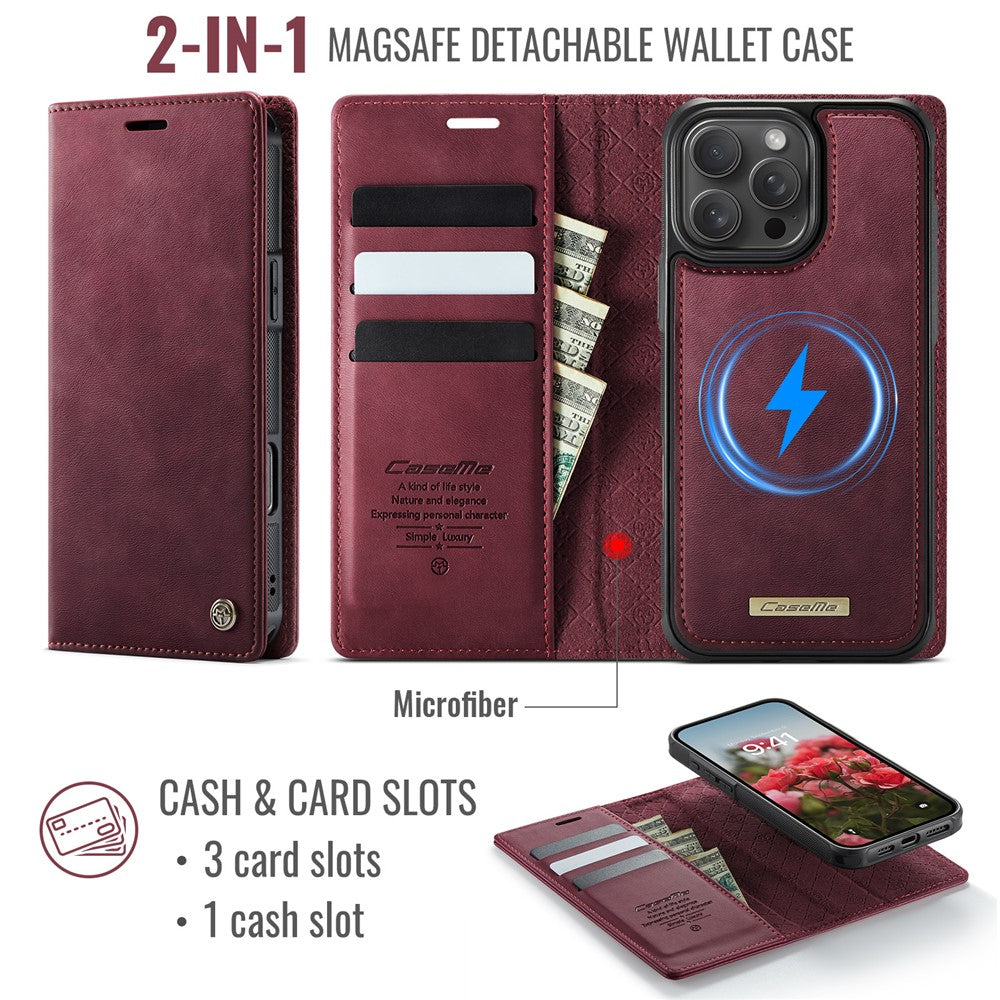 CASEME C49 For iPhone 16 Pro Max Case Compatible with MagSafe RFID Blocking Detachable Wallet Leather Phone Cover