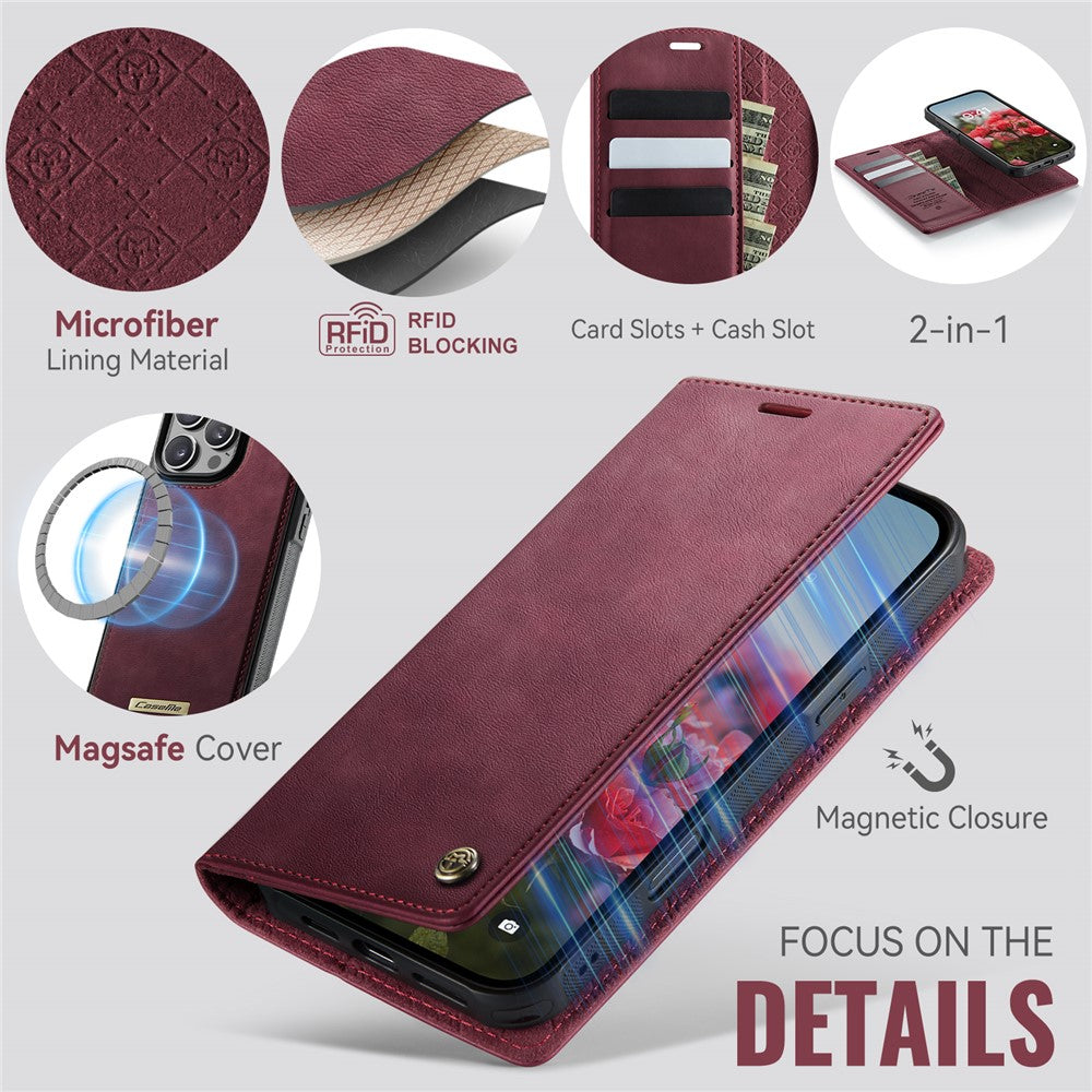 CASEME C49 For iPhone 16 Pro Max Case Compatible with MagSafe RFID Blocking Detachable Wallet Leather Phone Cover
