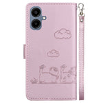 For Samsung Galaxy A08 5G / A08 4G / A07 5G / A07 4G / A06 5G / A06 4G Case RFID Blocking Kitten Pattern TPU + PU Leather Phone Cover with Wrist Strap