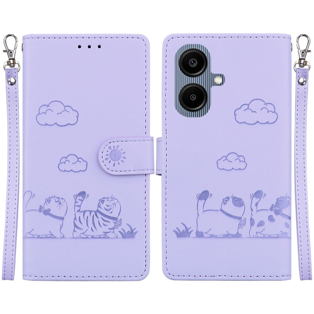 For Samsung Galaxy A08 5G / A08 4G / A07 5G / A07 4G / A06 5G / A06 4G Case RFID Blocking Kitten Pattern TPU + PU Leather Phone Cover with Wrist Strap
