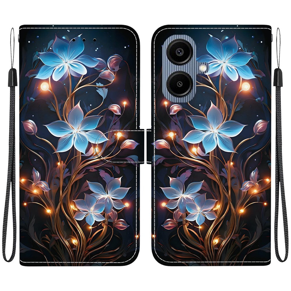 Samsung Galaxy A08 5G / A08 4G / A07 5G / A07 4G / A07s 4G / A06 5G / A06 4G-cover, læderetui med mønstertryk, pung og rem
