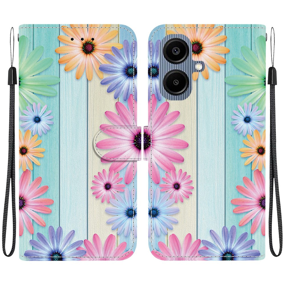 Samsung Galaxy A08 5G / A08 4G / A07 5G / A07 4G / A07s 4G / A06 5G / A06 4G-cover, læderetui med mønstertryk, pung og rem
