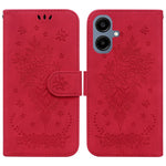 Samsung Galaxy A08 5G / A08 4G / A07 5G / A07s 4G / A06 5G / A06 4G-cover med sommerfugleblomstermotiv, præget PU-læder, pungfodral med rem