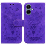 Samsung Galaxy A08 5G / A08 4G / A07 5G / A07s 4G / A06 5G / A06 4G-cover med sommerfugleblomstermotiv, præget PU-læder, pungfodral med rem