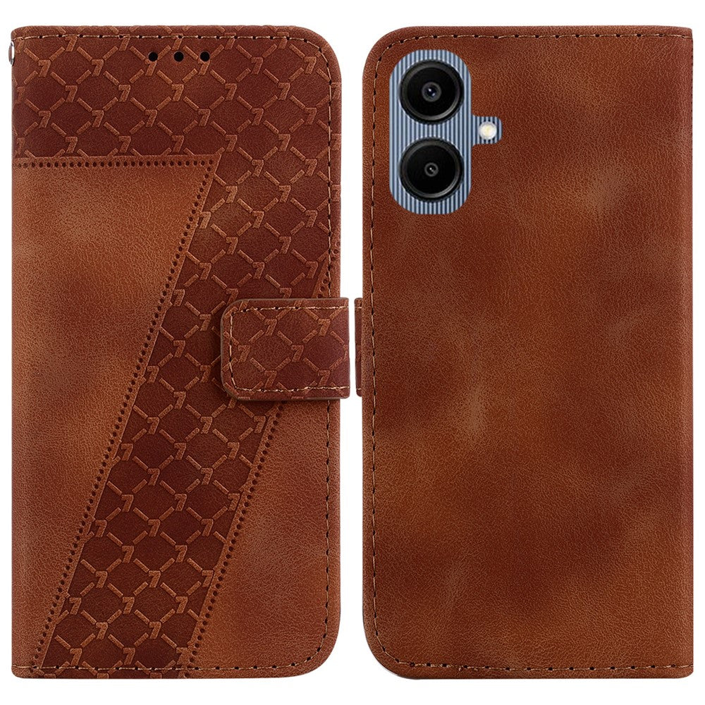 For Samsung Galaxy A08 5G / A08 4G / A07 5G / A07 4G / A06 5G / A06 4G Stand Case 7-Shaped Pattern Imprint Leather Phone Cover with Strap