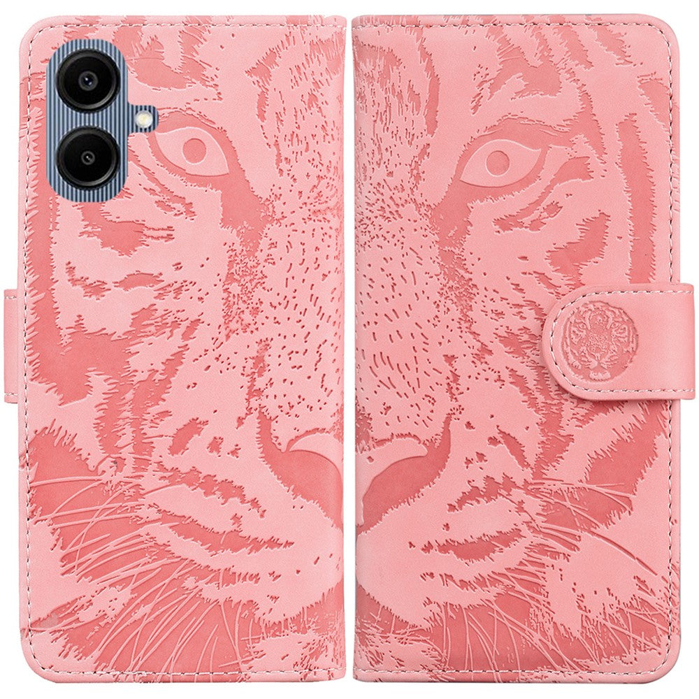 Samsung Galaxy A08 5G / A08 4G / A07 5G / A07s 4G / A06 5G / A06 4G-cover, læderpung med tigertryk, mobilcover