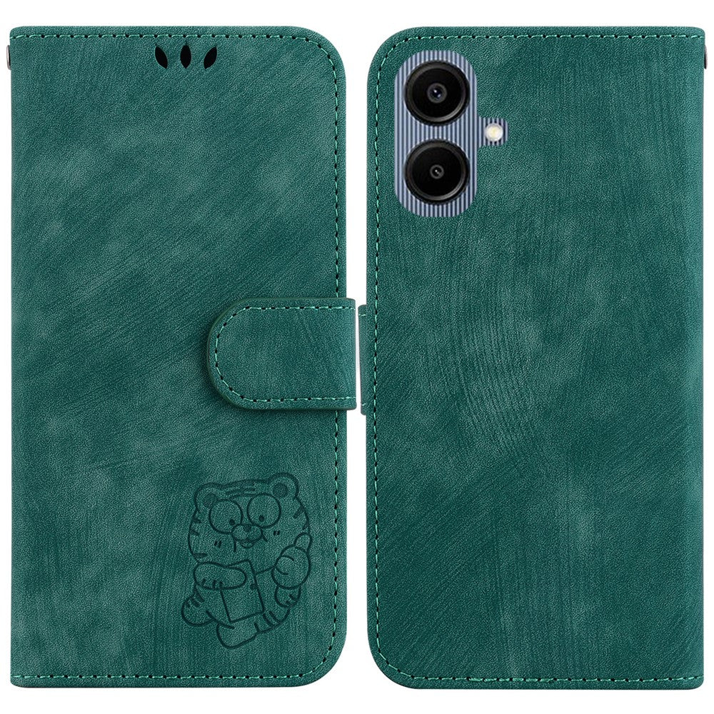 Samsung Galaxy A08 5G / A08 4G / A07 5G / A07 4G / A07s 4G / A06 5G / A06 4G-pungetui med tigertryk i læder, stødsikkert mobilcover med håndledsrem