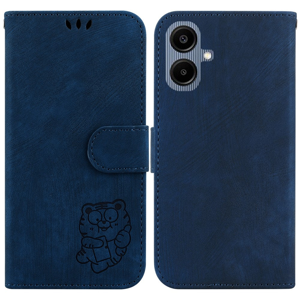 Samsung Galaxy A08 5G / A08 4G / A07 5G / A07 4G / A07s 4G / A06 5G / A06 4G-pungetui med tigertryk i læder, stødsikkert mobilcover med håndledsrem