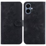 Samsung Galaxy A08 5G / A08 4G / A07 5G / A07s 4G / A06 5G / A06 4G-stativetui i læder med liljeblomstertryk og håndledsrem