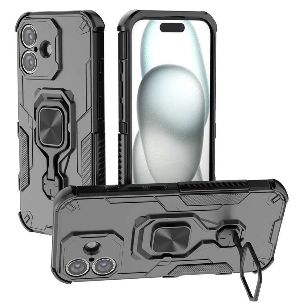 For iPhone 17 Case Rotatable Ring Kickstand PC + TPU Shockproof Phone Cover
