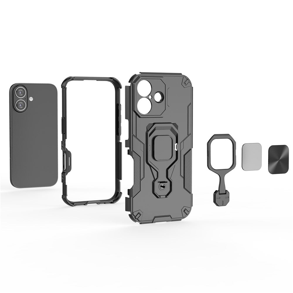 For iPhone 17 Case Rotatable Ring Kickstand PC + TPU Shockproof Phone Cover