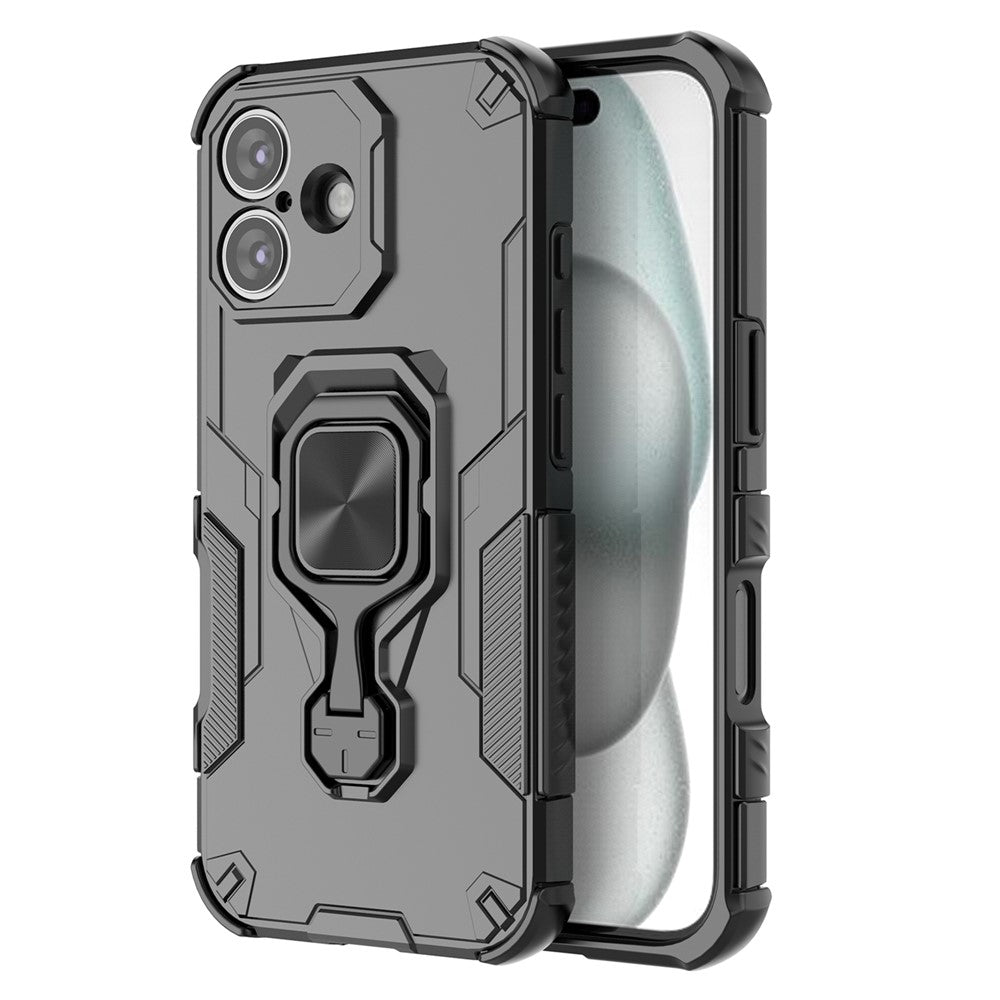 For iPhone 17 Case Rotatable Ring Kickstand PC + TPU Shockproof Phone Cover