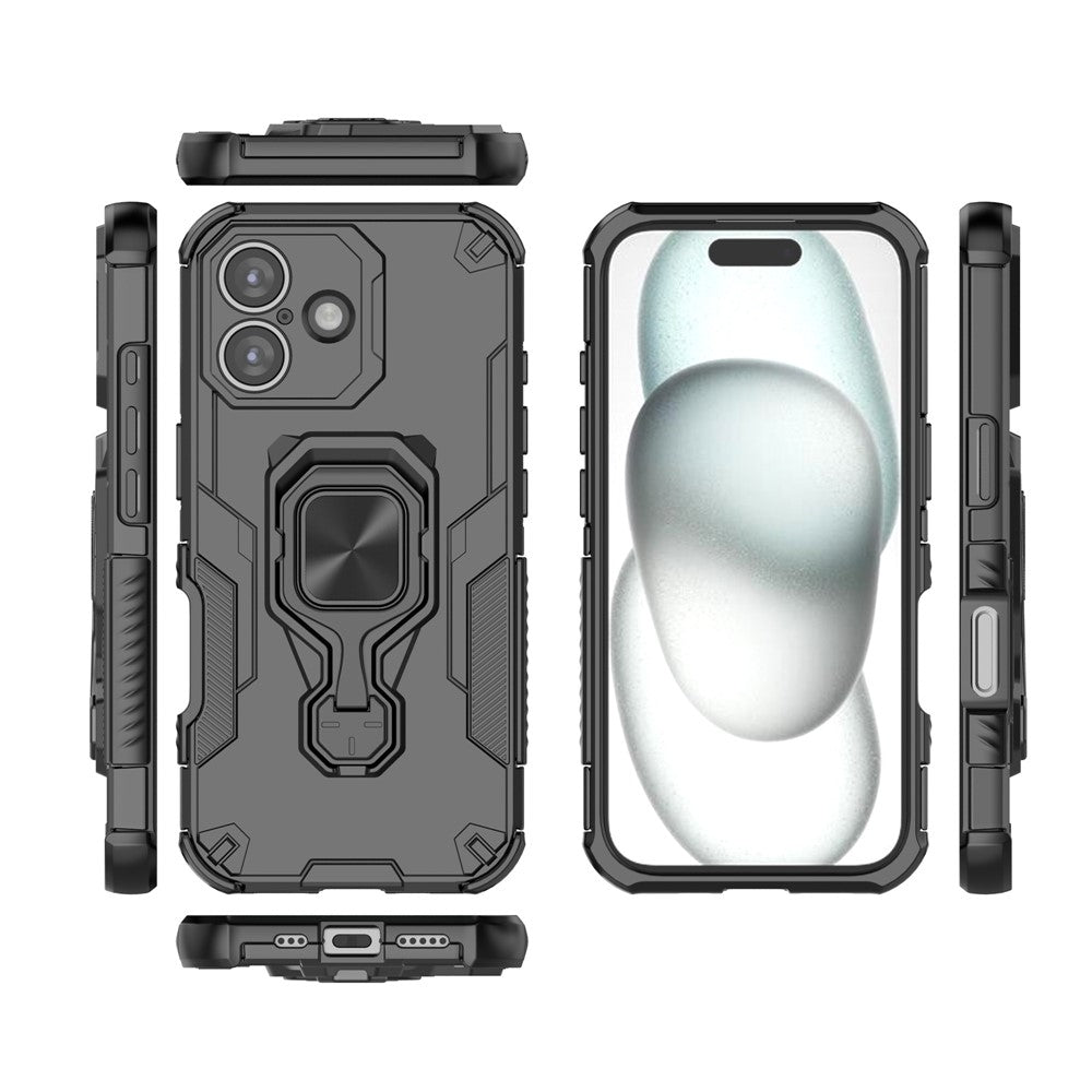 For iPhone 17 Case Rotatable Ring Kickstand PC + TPU Shockproof Phone Cover