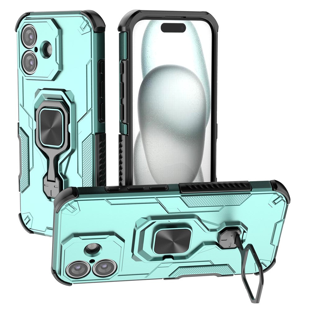For iPhone 17 Case Rotatable Ring Kickstand PC + TPU Shockproof Phone Cover