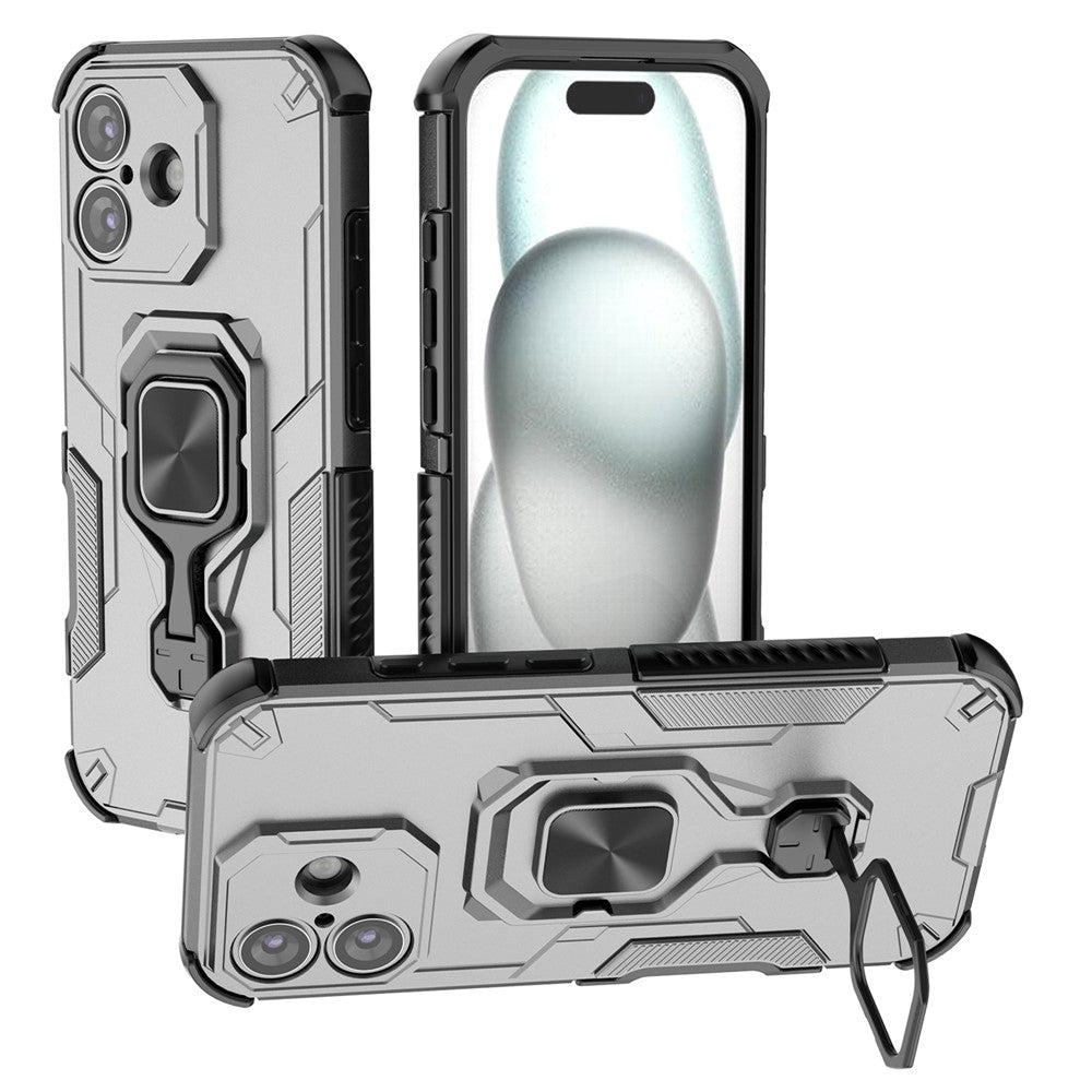For iPhone 17 Case Rotatable Ring Kickstand PC + TPU Shockproof Phone Cover
