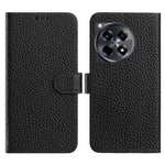 OnePlus 12R 5G-pungeetui med stativ i ægte okselæder med litchi-tekstur.