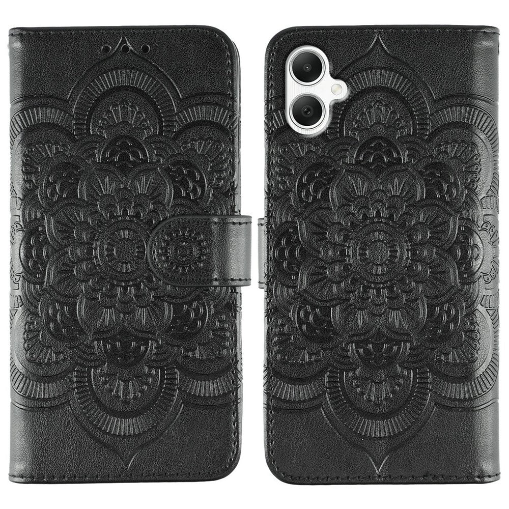 Samsung Galaxy A05 4G-skal i PU-läder med mandala-präglad design och plånboksfodral med handledsrem