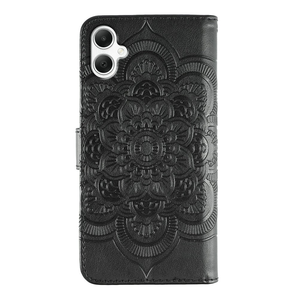 Samsung Galaxy A05 4G-skal i PU-läder med mandala-präglad design och plånboksfodral med handledsrem