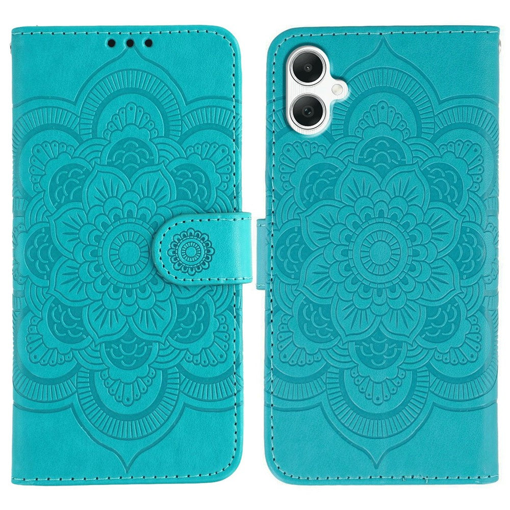 Samsung Galaxy A05 4G-skal i PU-läder med mandala-präglad design och plånboksfodral med handledsrem