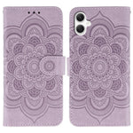 Samsung Galaxy A05 4G-skal i PU-läder med mandala-präglad design och plånboksfodral med handledsrem