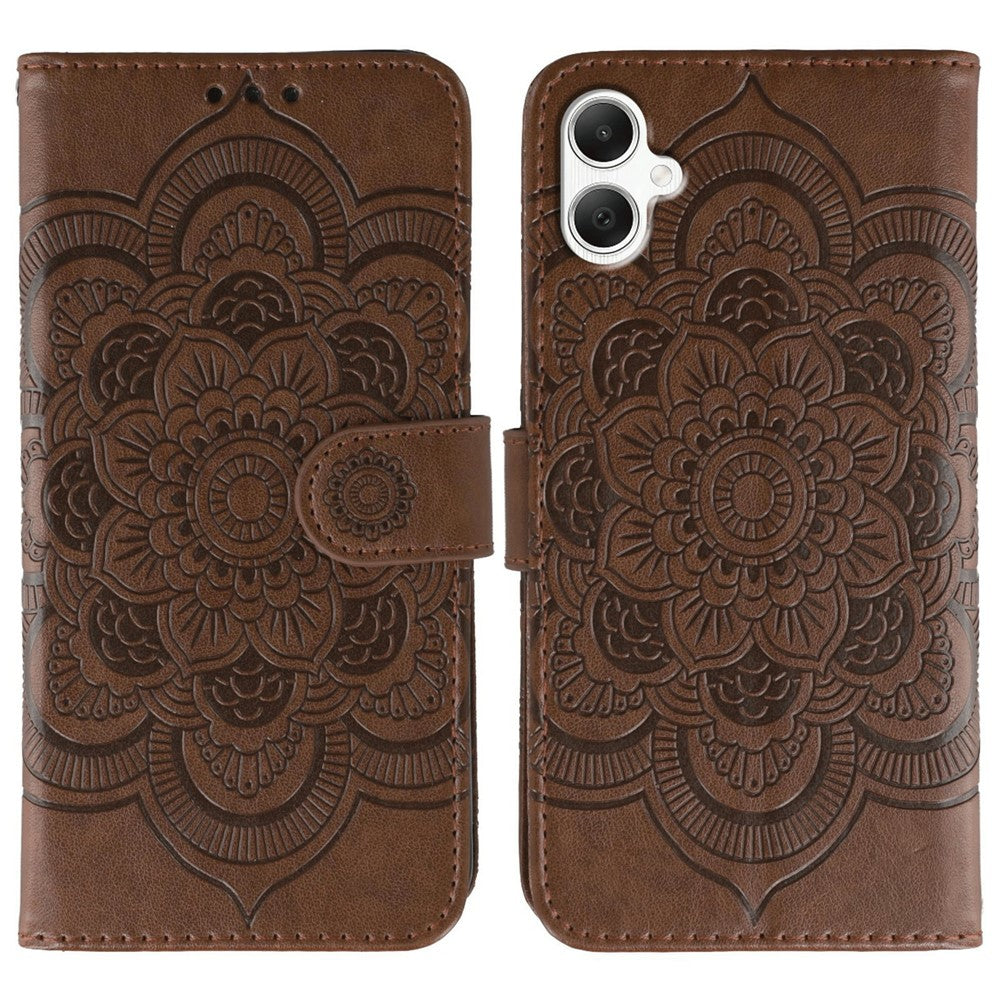 Samsung Galaxy A05 4G-skal i PU-läder med mandala-präglad design och plånboksfodral med handledsrem