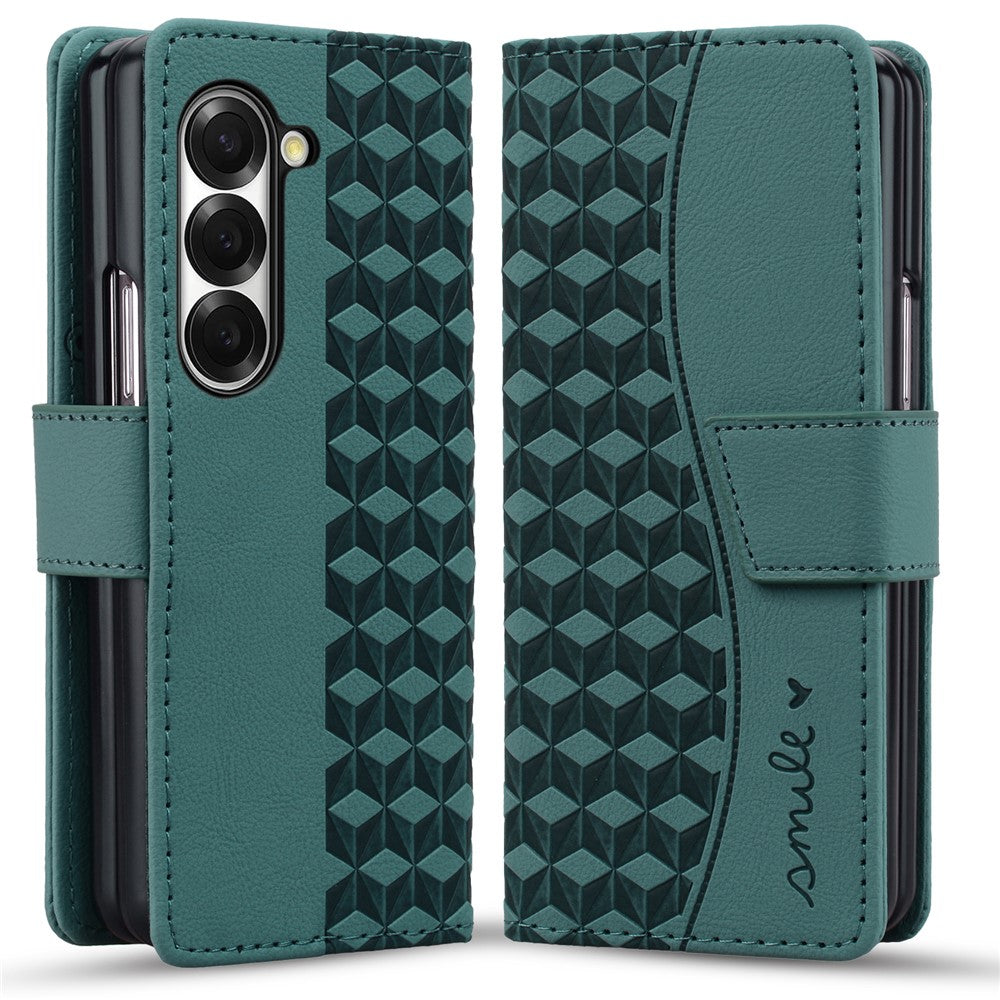 For Samsung Galaxy Z Fold7 5G Case Rhombus Pattern Leather Wallet Phone Cover with Wrist Strap
