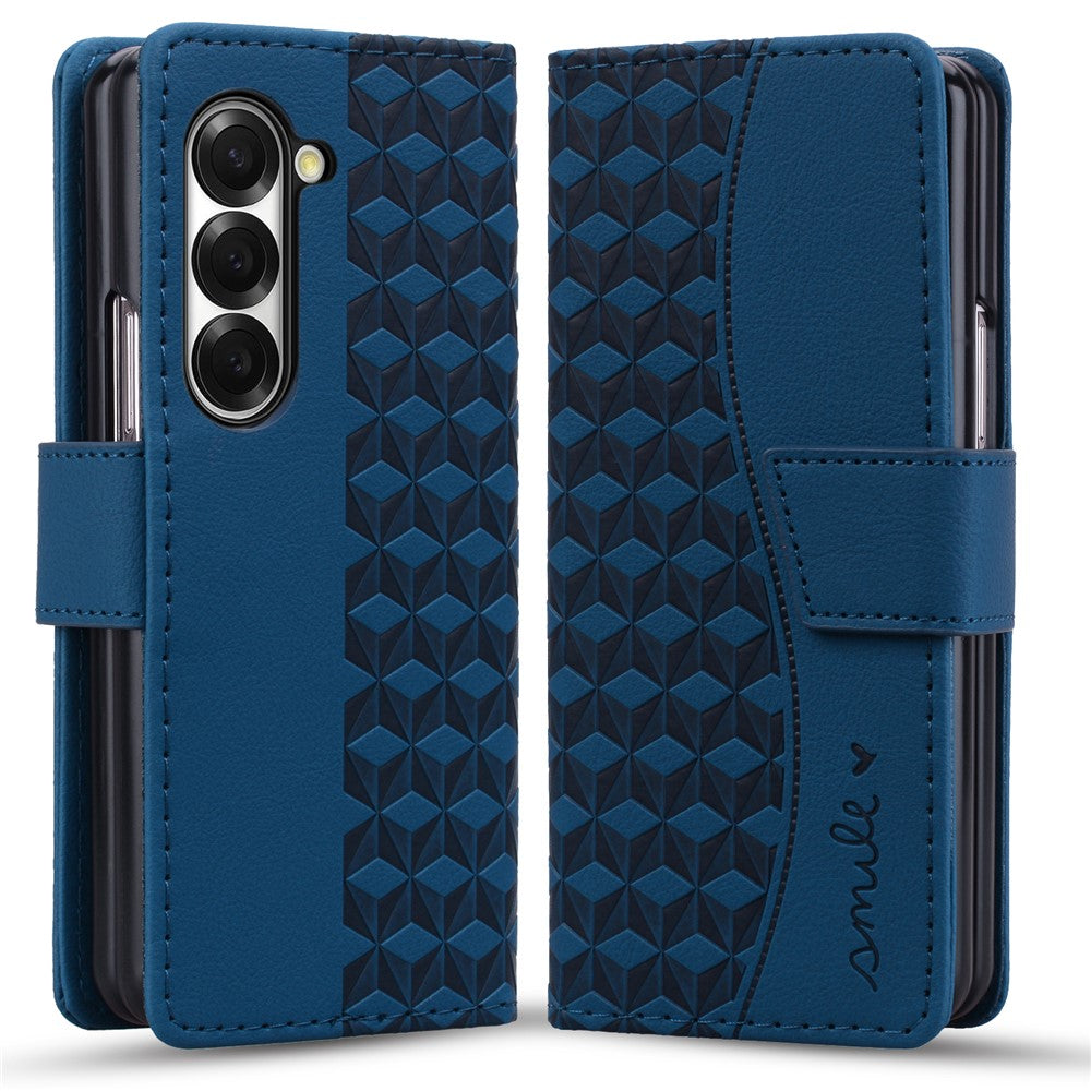 For Samsung Galaxy Z Fold7 5G Case Rhombus Pattern Leather Wallet Phone Cover with Wrist Strap