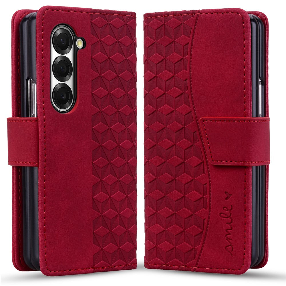For Samsung Galaxy Z Fold7 5G Case Rhombus Pattern Leather Wallet Phone Cover with Wrist Strap