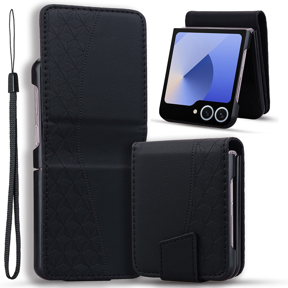 Til Samsung Galaxy Z Flip7 5G Etui Rhombus Mønster Læder Telefoncover med Håndrem