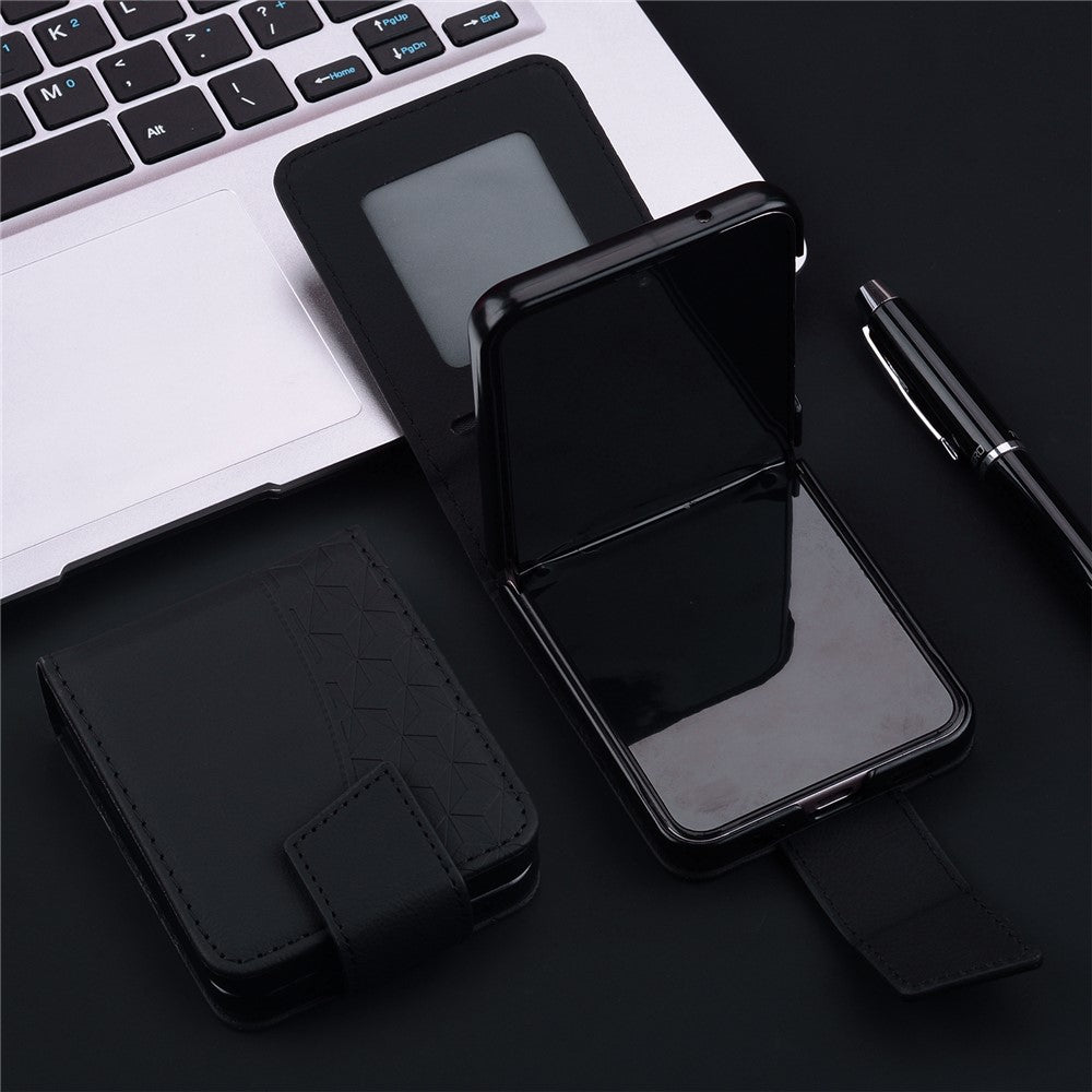 Til Samsung Galaxy Z Flip7 5G Etui Rhombus Mønster Læder Telefoncover med Håndrem