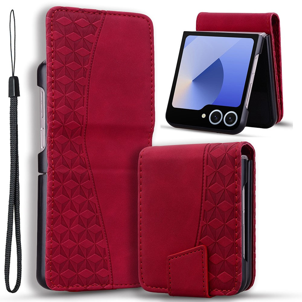 Til Samsung Galaxy Z Flip7 5G Etui Rhombus Mønster Læder Telefoncover med Håndrem