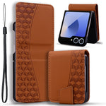 Til Samsung Galaxy Z Flip7 5G Etui Rhombus Mønster Læder Telefoncover med Håndrem